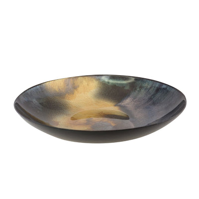 Flad skål i glas og keramik 40 cm - brun og gul
