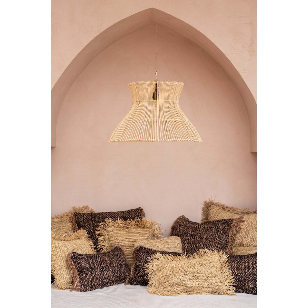 Rattan-Kegel-Pendelleuchte 65 × 40 cm – handgewebt, beige