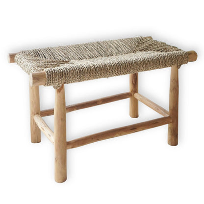 Massivholzbank SUNGAI 80 cm – geflochtene Sitzfläche aus Seegras