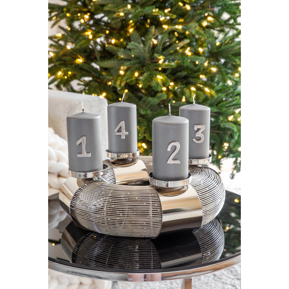 Adventskranz Flachs, Edelstahl, Ø 36 cm