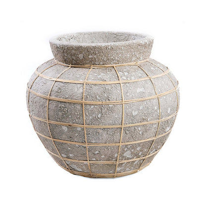 Terracotta-vase med rattan, naturlig grå, stor