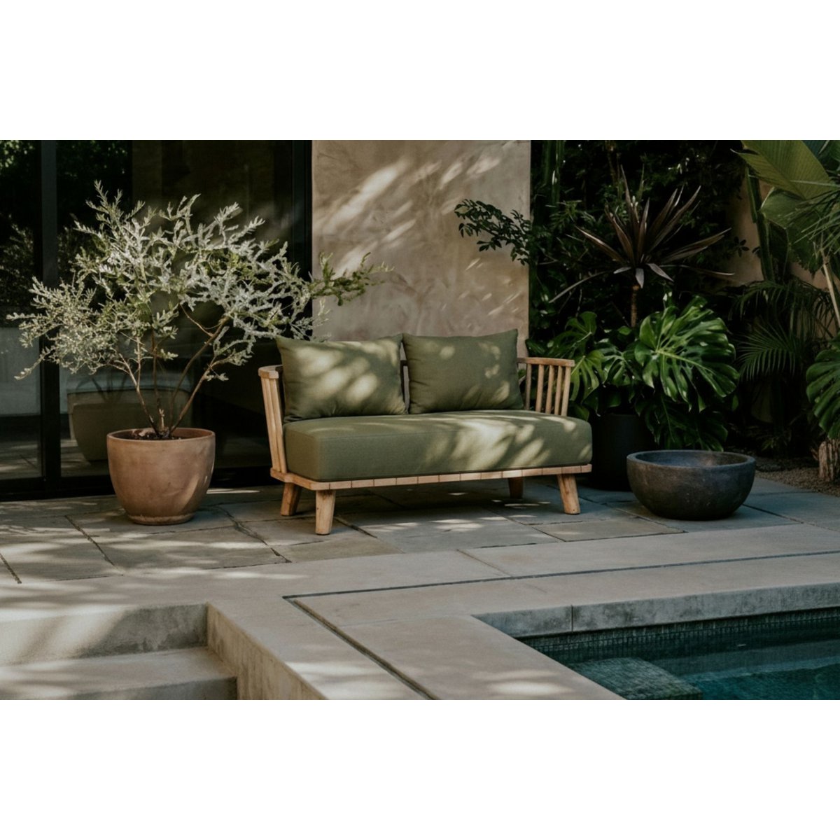 Malawi Zweisitzer-Sofa, Teakholz für draußen – waldgrün