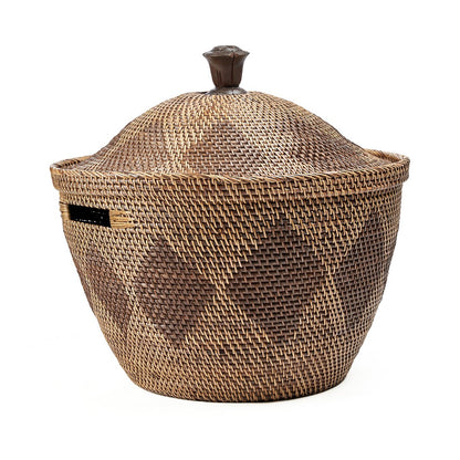 Opbevaringskurv i rattan, rund - naturlig brun, stor