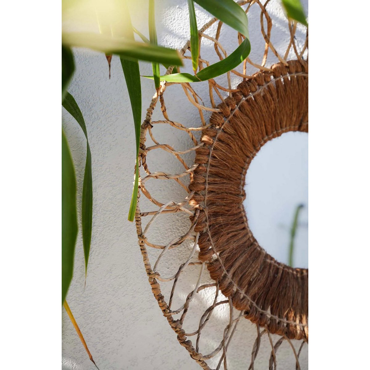 Coconut round mirror, beige - 80 cm