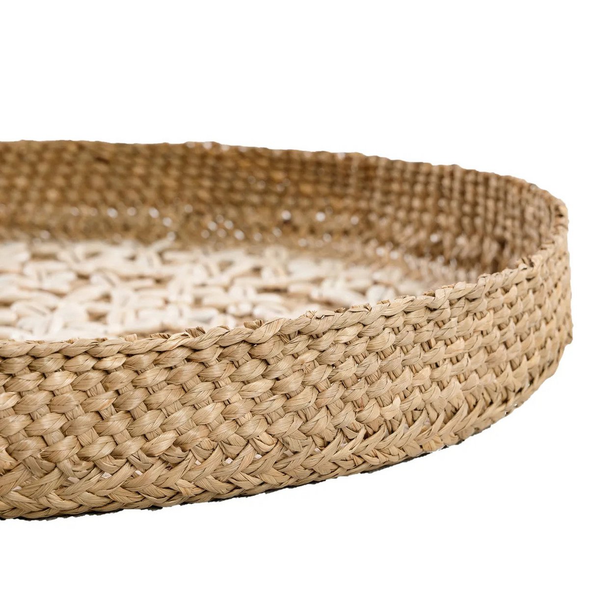 Woven grass wall disc with cowrie shells, natural, 42 cm