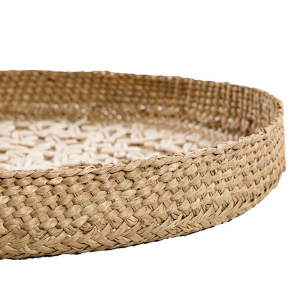 Woven grass wall disc with cowrie shells, natural, 42 cm
