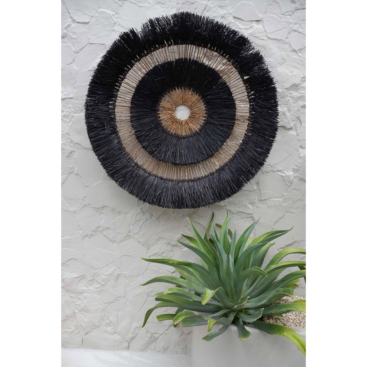 Rund vægkunst af palmeblad, sort - 110 cm