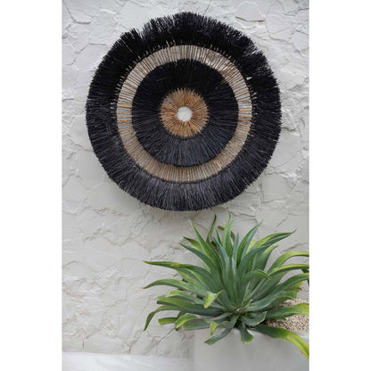 Rund vægkunst af palmeblad, sort - 110 cm