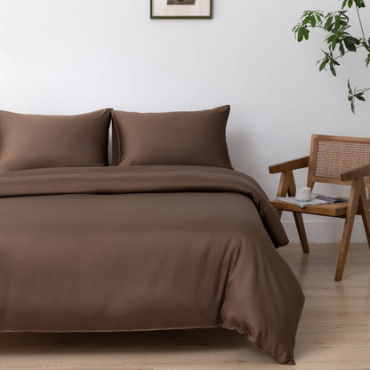 Bamboo duvet cover, 140×200 cm, coffee brown - tuck-in