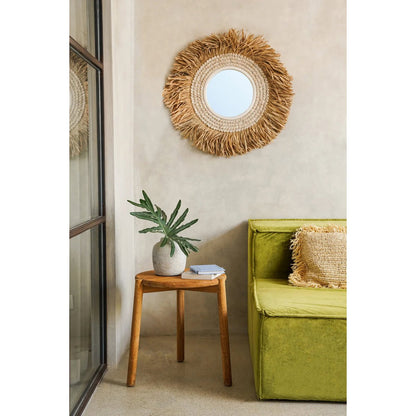 Raffia cowrie wall mirror, 75 cm – beige and brown
