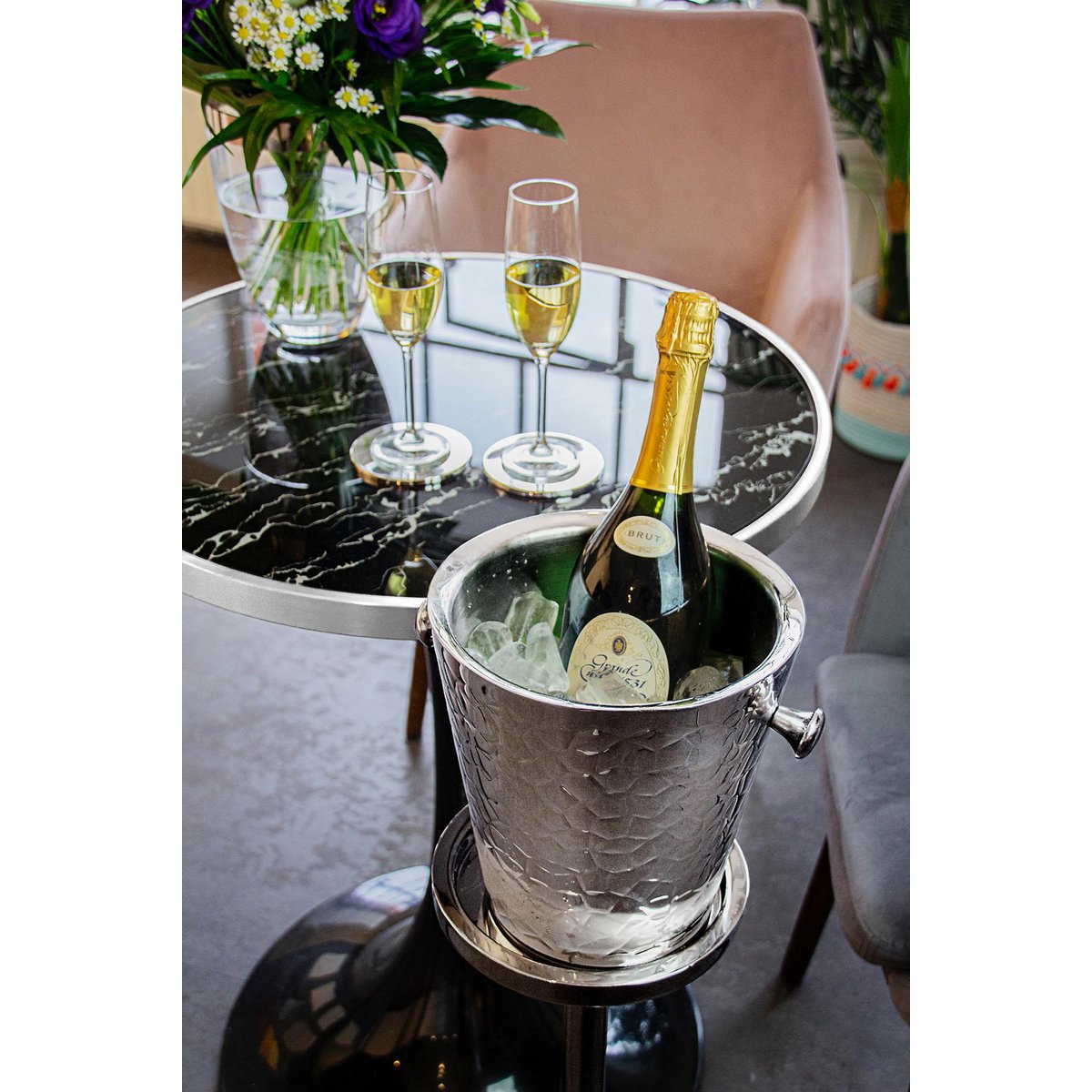 Champagnekøler med stativ, rustfrit stål - 83 cm høj