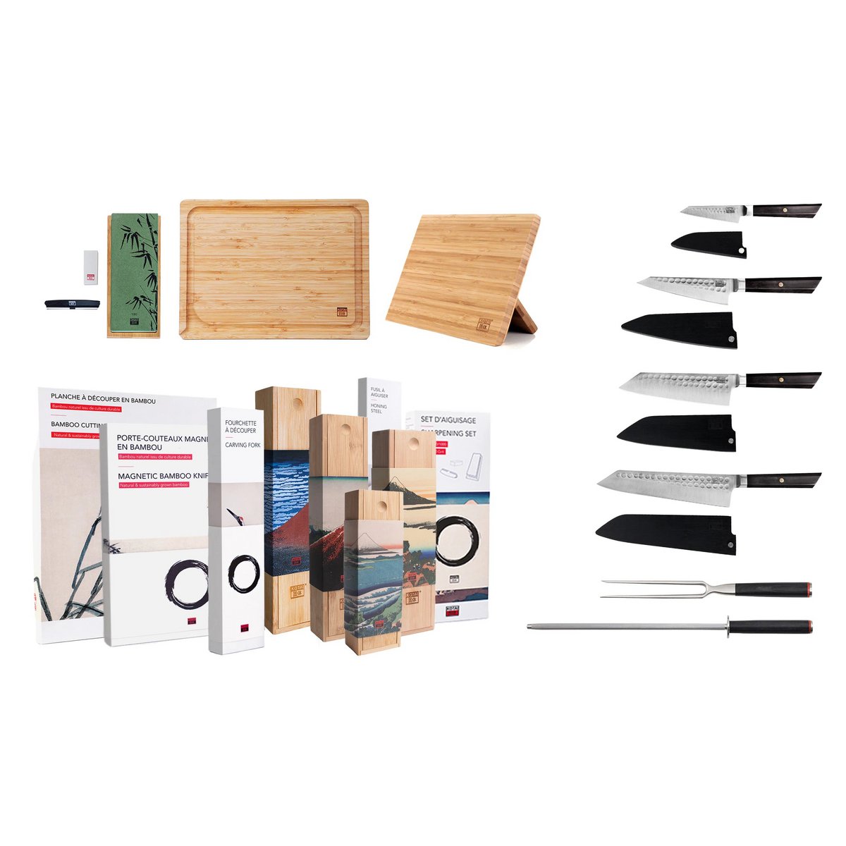 Bunka 9-teiliges Messer- & Zubehörset – 440C-Stahl, Ebenholzgriff