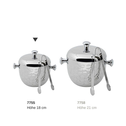Steel ice bucket Rico, 18 cm – with lid and tongs