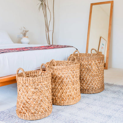 Round woven jute laundry basket Ø40 cm – brown, 45 cm tall