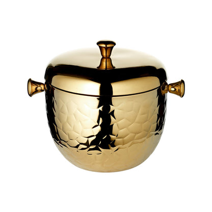 Gold stainless steel ice bucket Rico, 21 cm - with sieve and tongs
