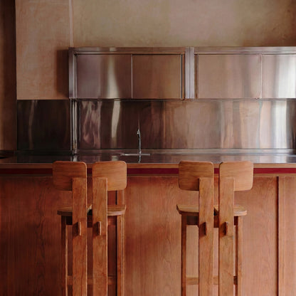 Barstol i teaktræ, natur - todelt ryg 58 × 108 cm