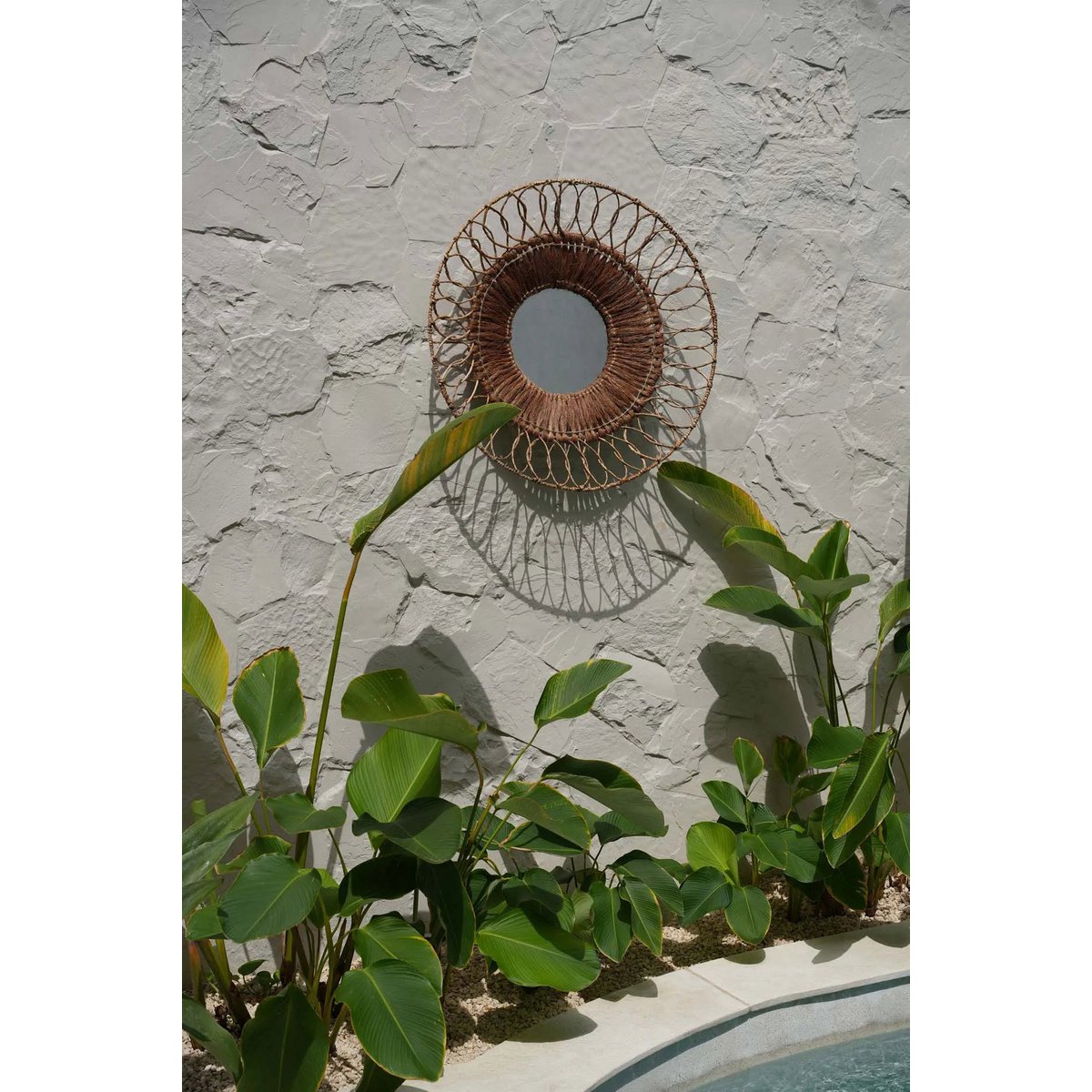 Coconut round mirror, beige - 80 cm