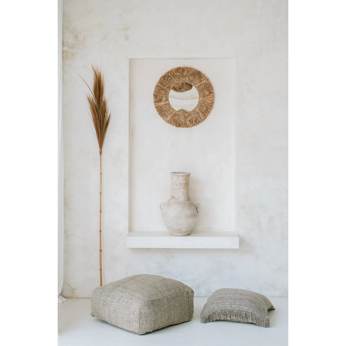 Håndfarvet bomuldspudebetræk 60×60 cm – ensfarvet beige