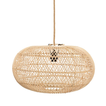 Rattan-Pendelleuchte 50×28 cm – breite Scheibenform, handgefertigt