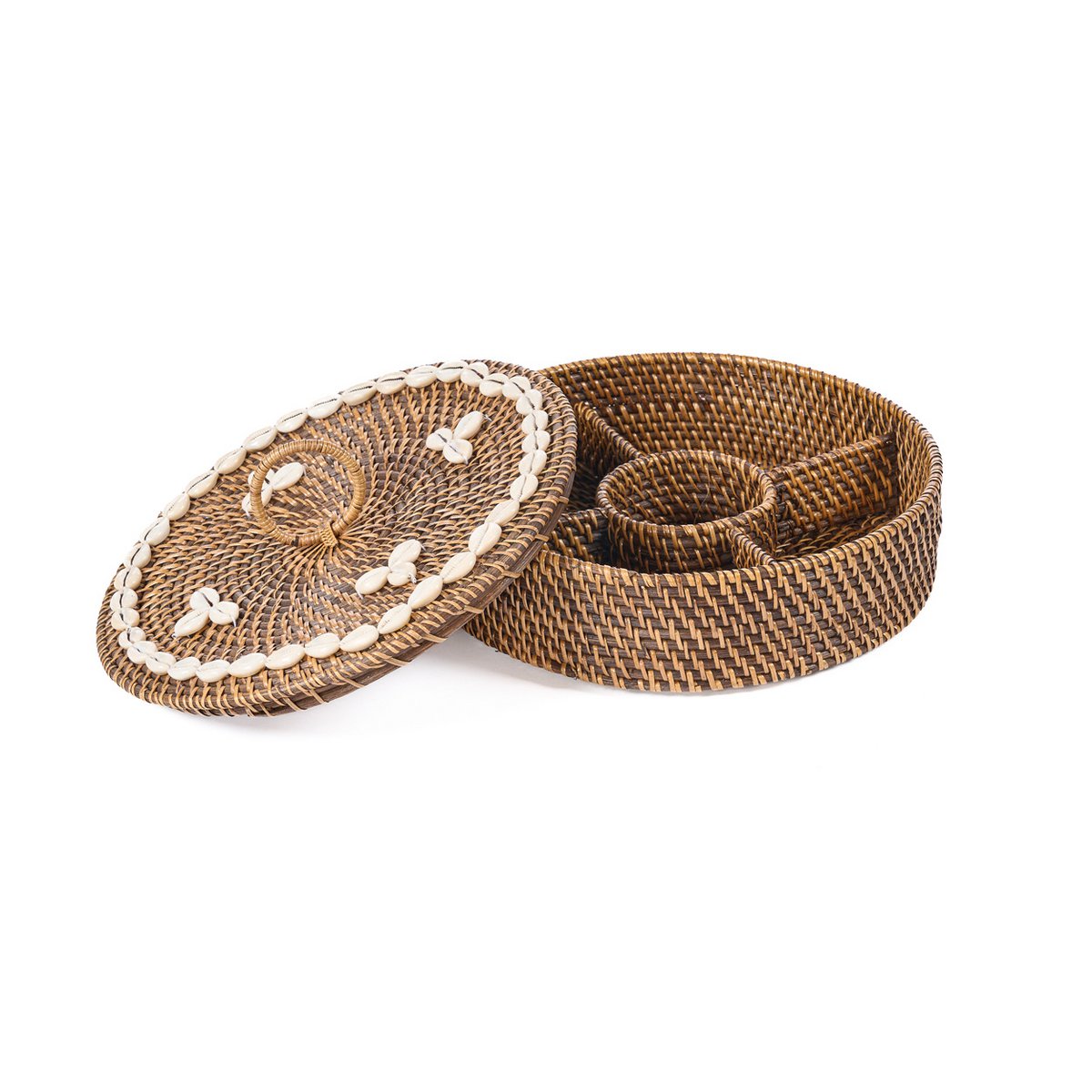 Rattan ruminddelt kurv, naturlig brun