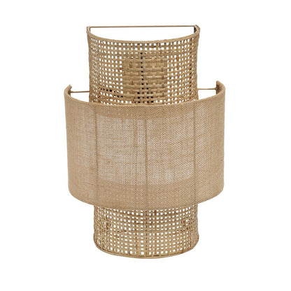 Rattan væglampe, 41 cm - naturlig jute og flet