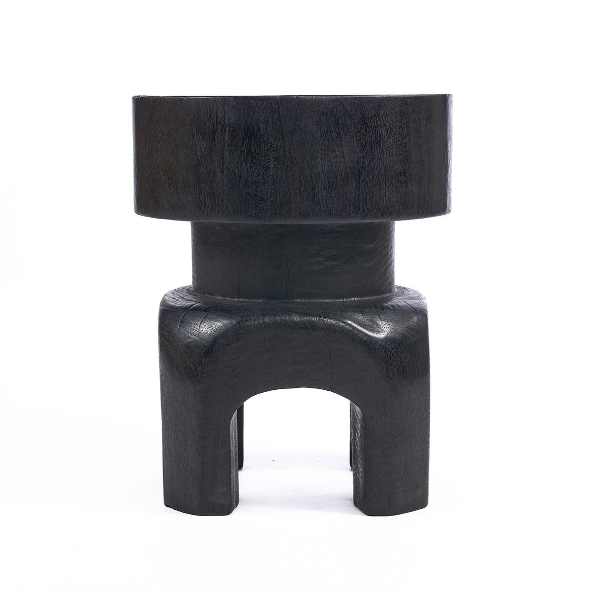 Black wood stool, 40 cm - carved form