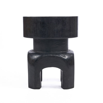 Black wood stool, 40 cm - carved form