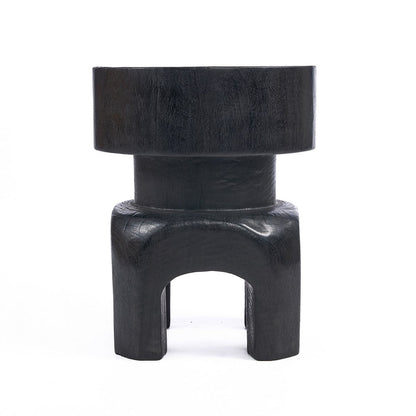 Black wood stool, 40 cm - carved form