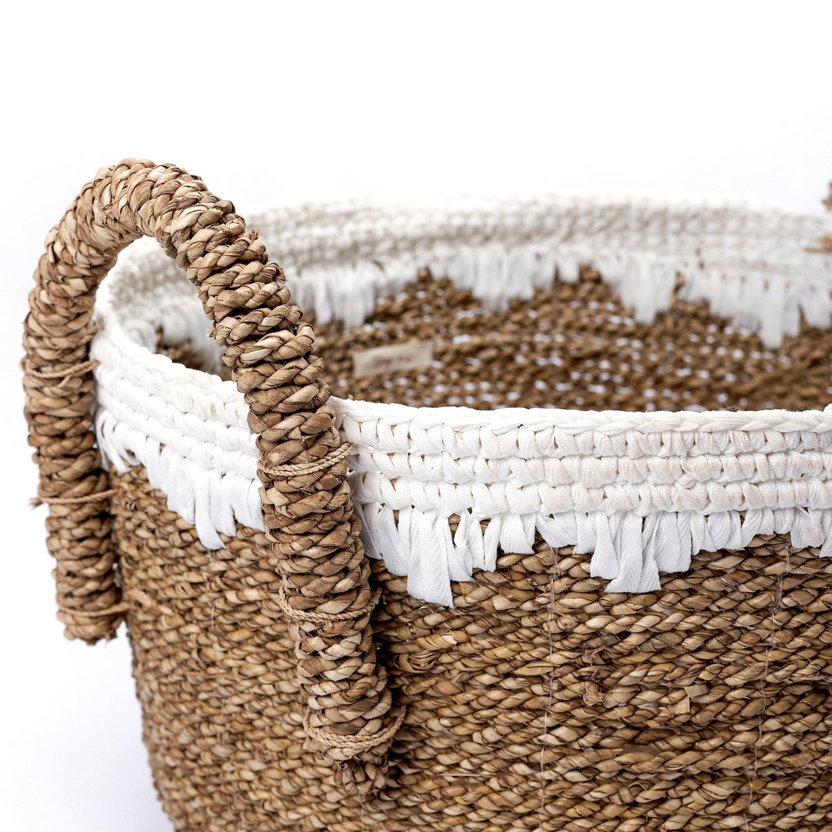 Rund søgræskurv WAIGEO M – 40 × 25 cm, hvid snordetalje