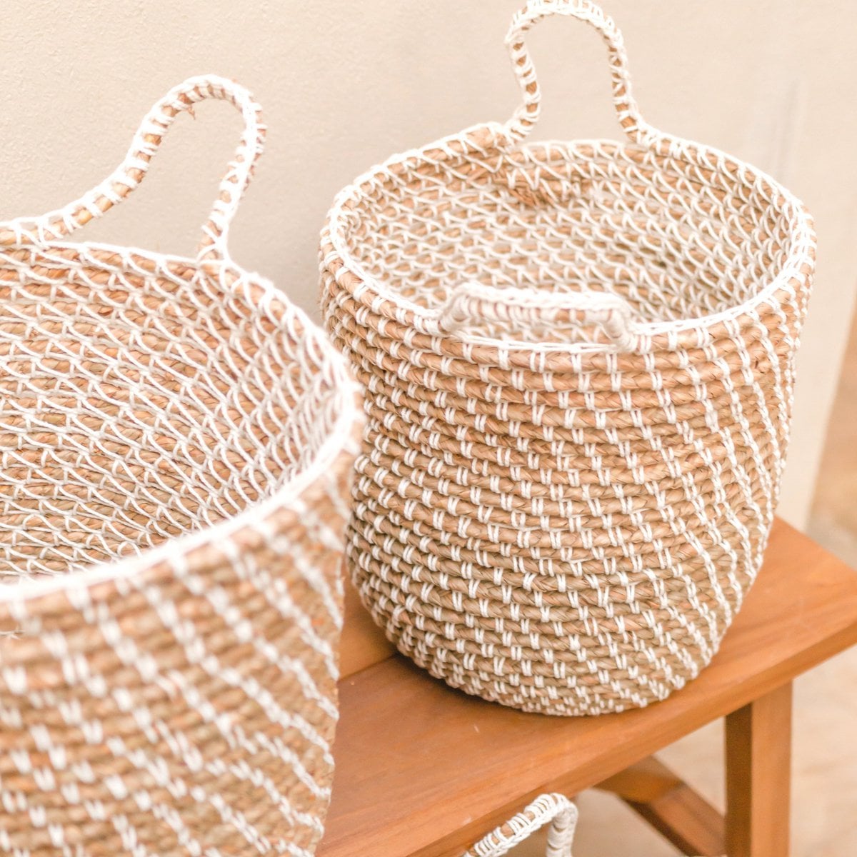 Jute & cotton round laundry basket M – 30 × 34 cm