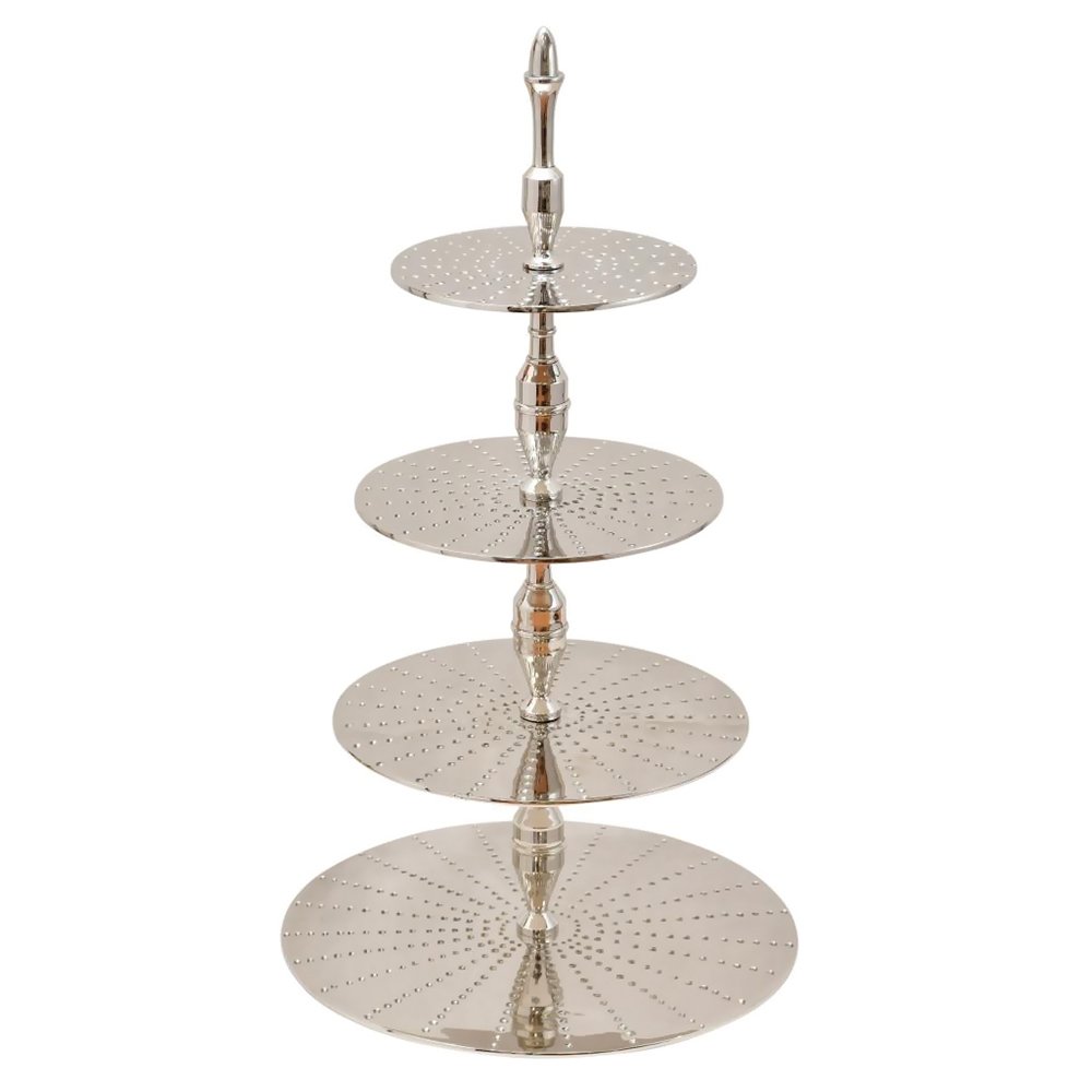 Silberner 4-stöckiger Tortenständer, 73cm – Edelstahl