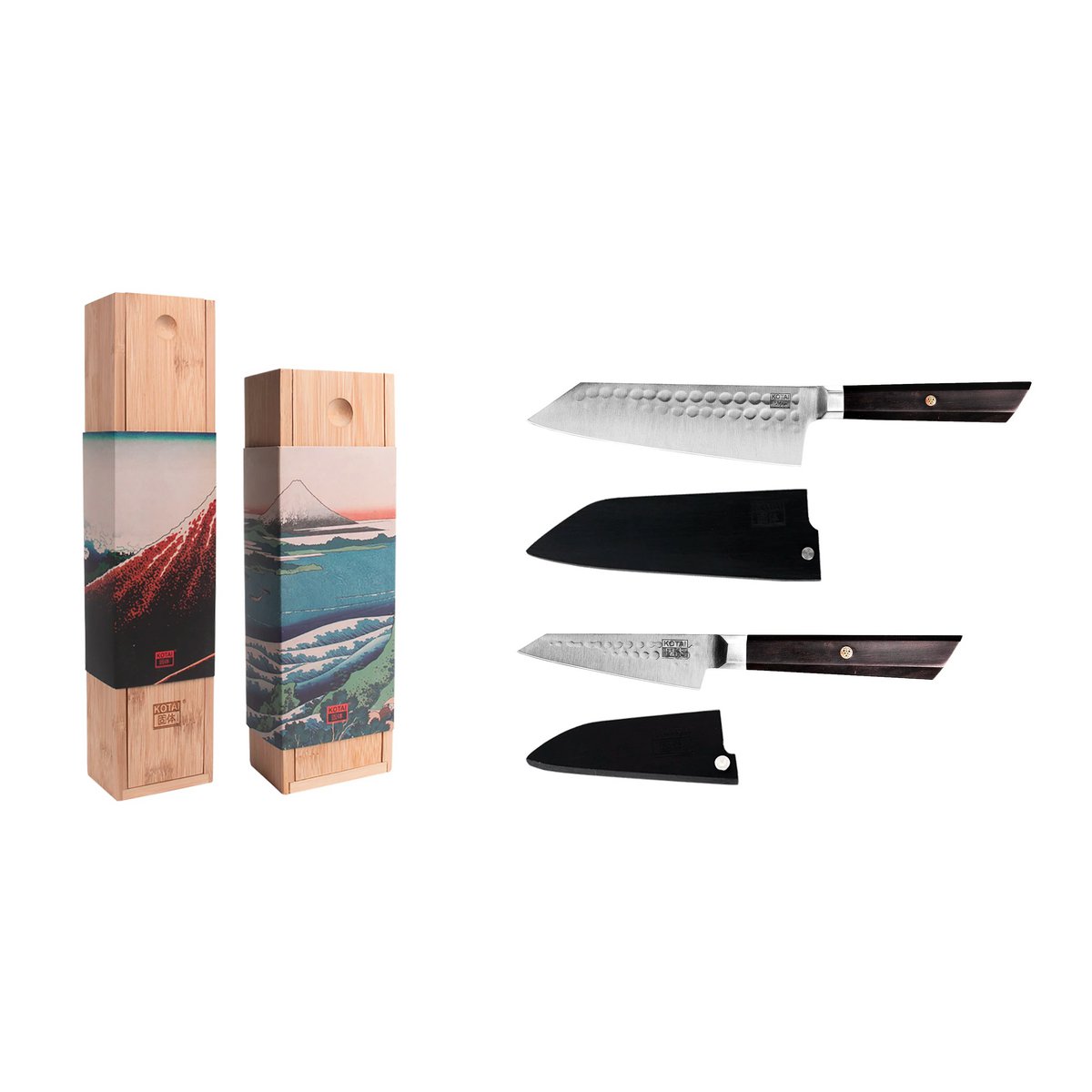 Santoku Starter-Set, 2 Messer - handgefertigter japanischer Stahl