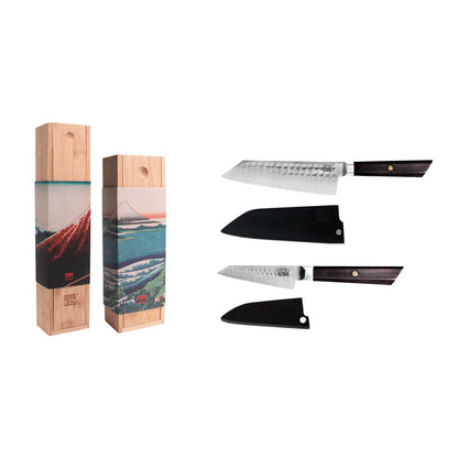 Santoku Starter-Set, 2 Messer - handgefertigter japanischer Stahl