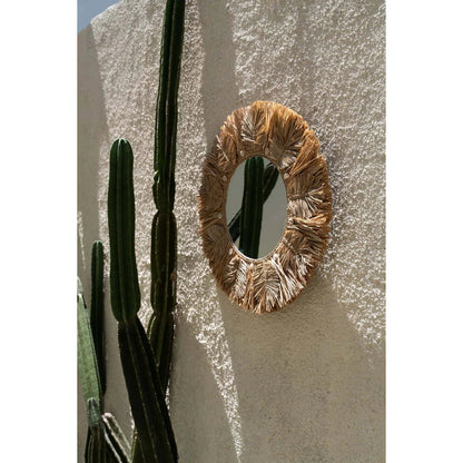 Rundt vægspejl i raffia, 60 cm - naturpalmevæv