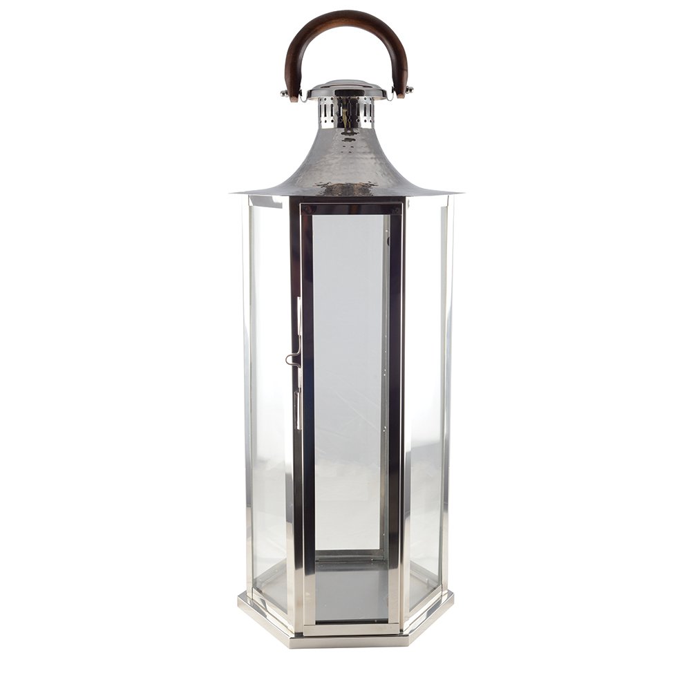 Laterne aus Glas mit Holzgriff 33×28×80 cm