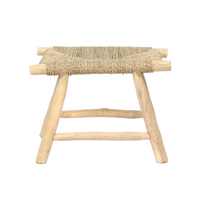 Skammel i søgræs og træ, 60 cm - håndlavet