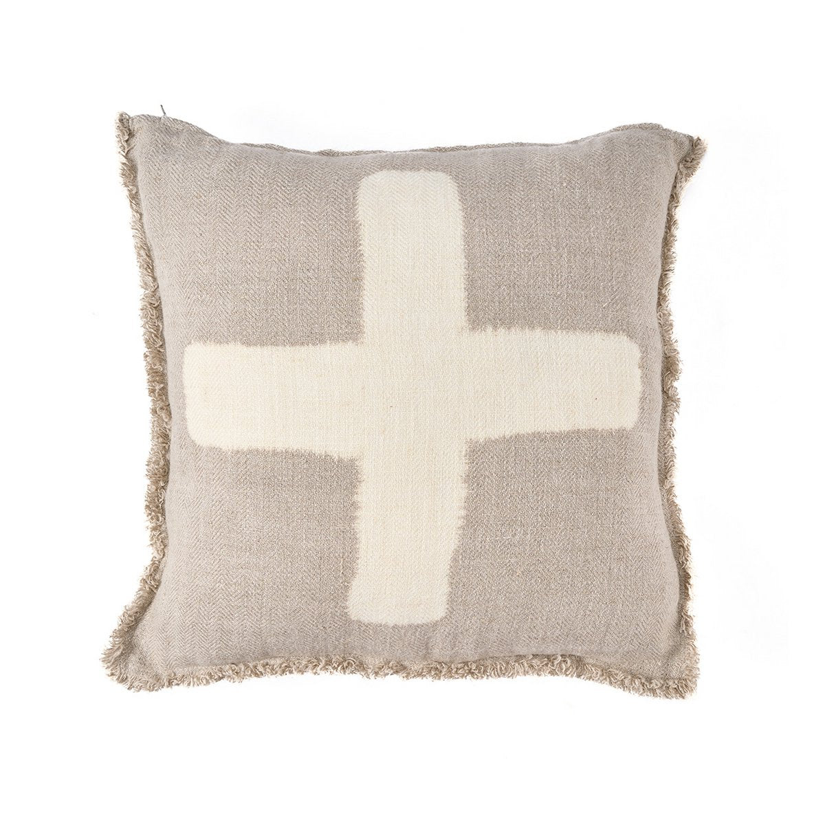 Pudebetræk i hør 50x50 cm – naturhvid med krydsdetalje