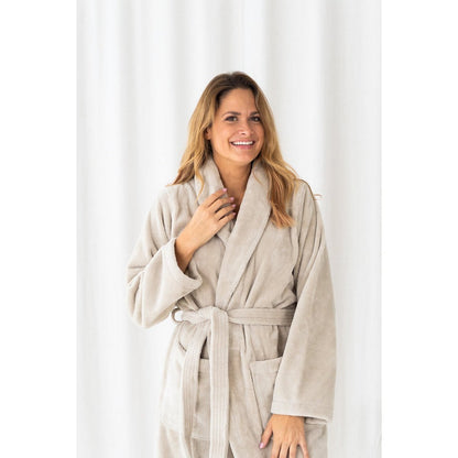 Teddy-Bademantel, beige, XS – Fleece- & Baumwollmischung