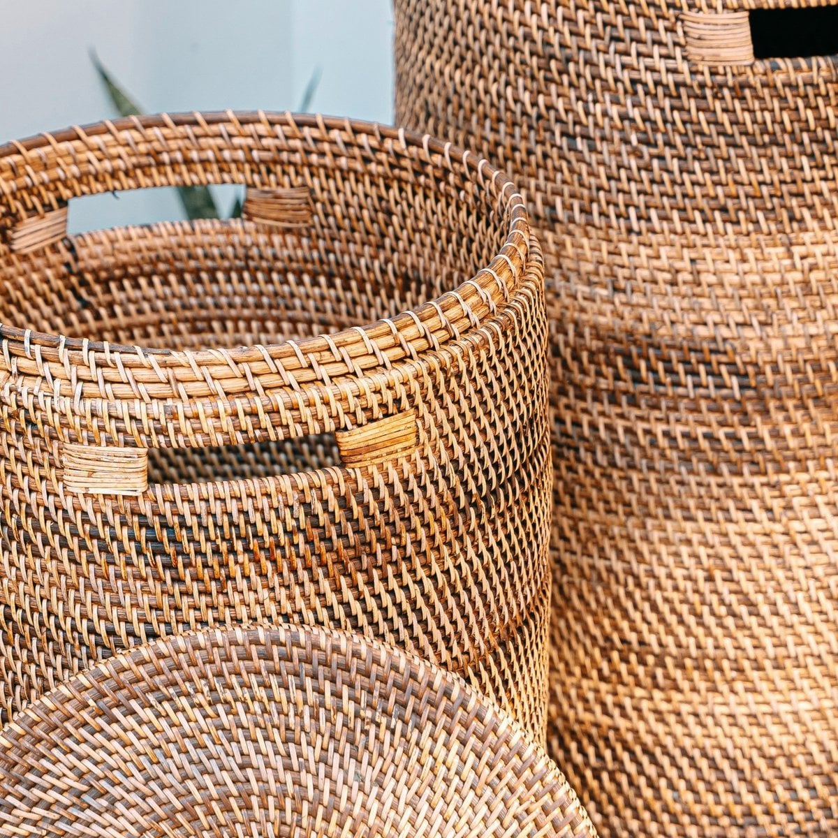 Wäschekorb Rattan mit Deckel Ø 36 cm – rund, braun