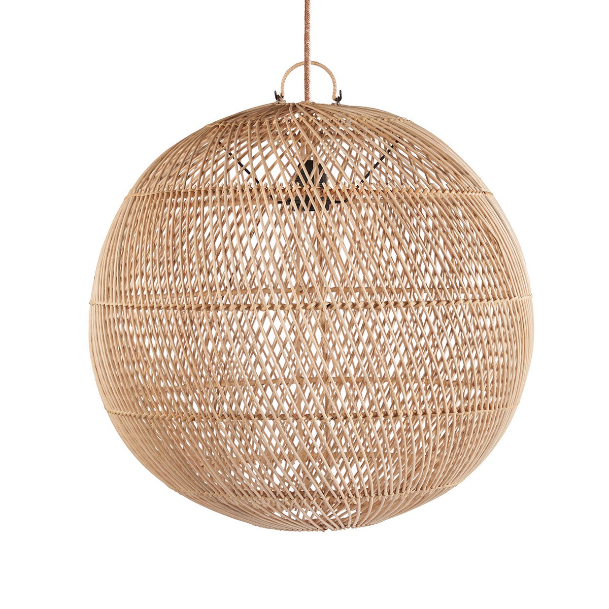 Handgewebter Rattan-Kugelpendelschirm 50 cm – natur, mittel