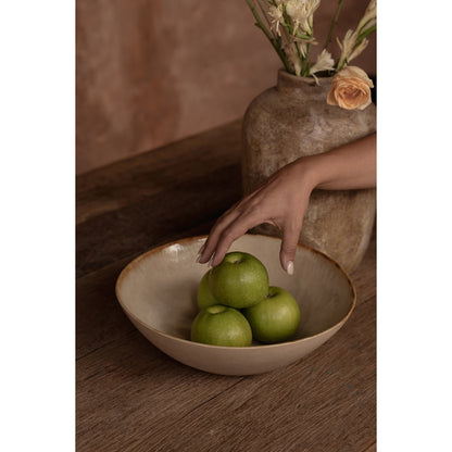 Stoneware serving bowl, white with gold – M