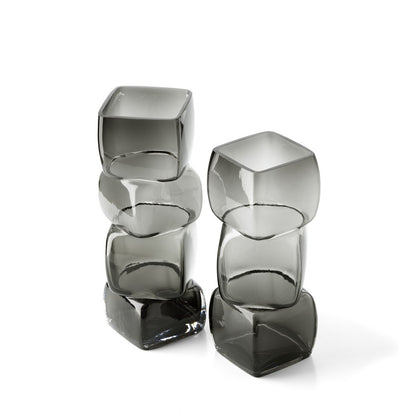 Dark grey glass vase, cuboid - M