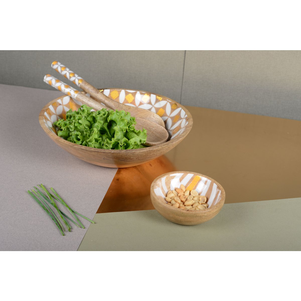 Wooden decorative bowl 30cm - gold trim