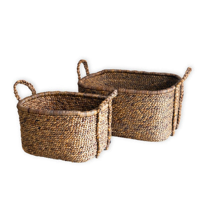 Gewebter quadratischer Wäschekorb 49×40 cm – beige & braun, 29 cm hoch
