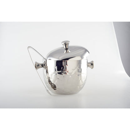 Silver double-wall ice bucket with tongs - 16cm