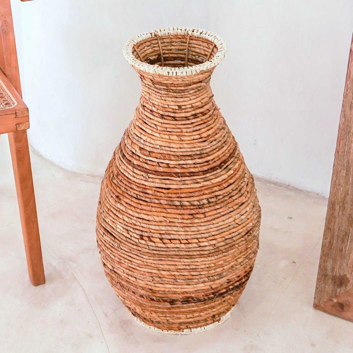 Vase Raffia & Metall TUMBAK - beige und braun