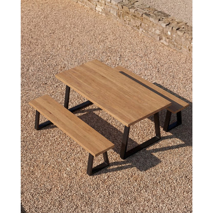 Teakbank mit Eisenbeinen, 220 cm – Altholz
