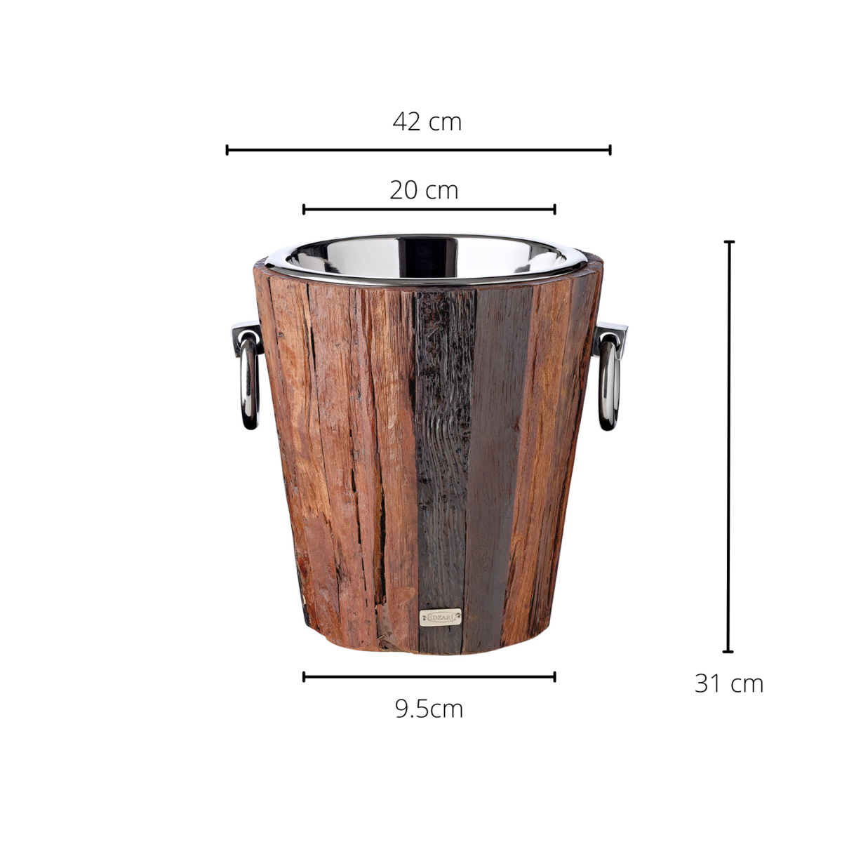 Vinkøler i rustfrit stål Providence, 28 cm - teak og sølv