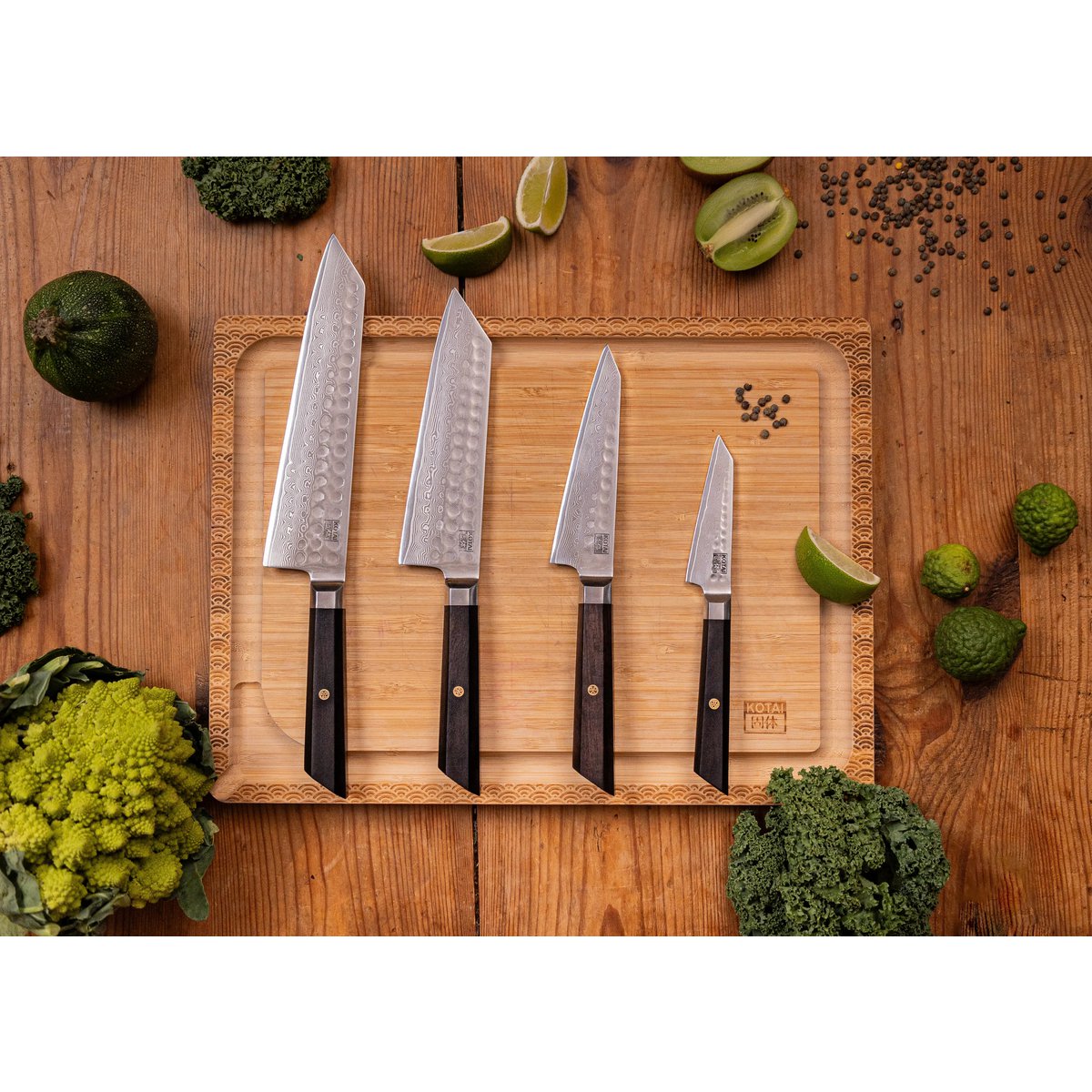 Bunka Damastmesser-Set, 4-teilig - AUS-10 Karbonstahl
