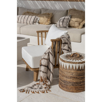 Cotton plaid throw 130×170 – cream, charcoal, handwoven